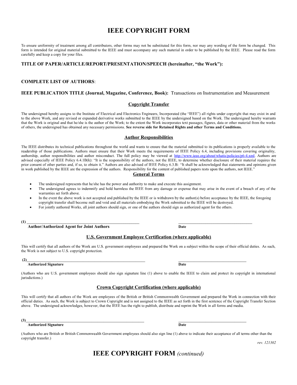 Ieee Copyright Transfer & Publication Rights Grm s6