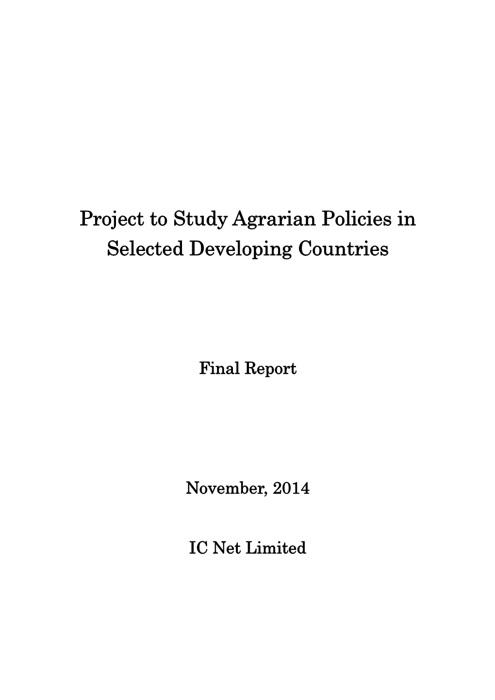 Project to Study Agrarian Policies in Selected Developing Countries