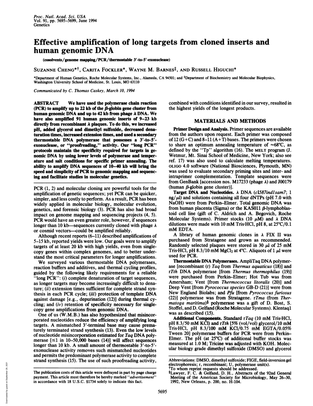 Effective Amplification of Long Targets from Cloned Inserts and Human