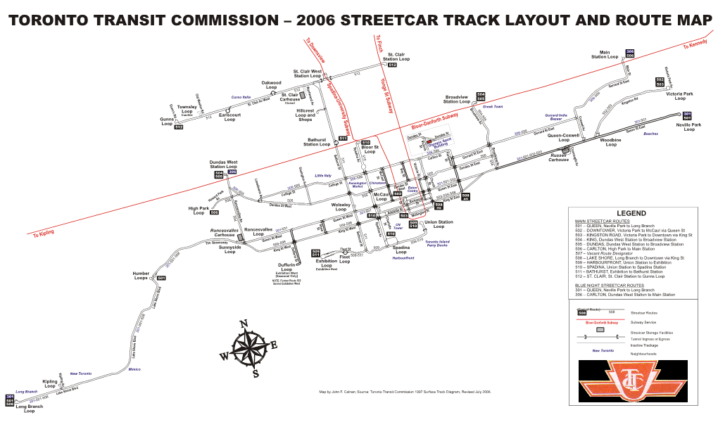 Toronto Transit Commission – 2006 Streetcar Track Layout and Route Map