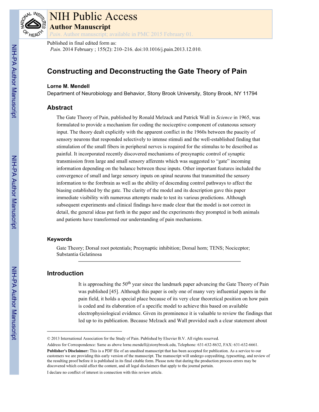 NIH Public Access Author Manuscript Pain