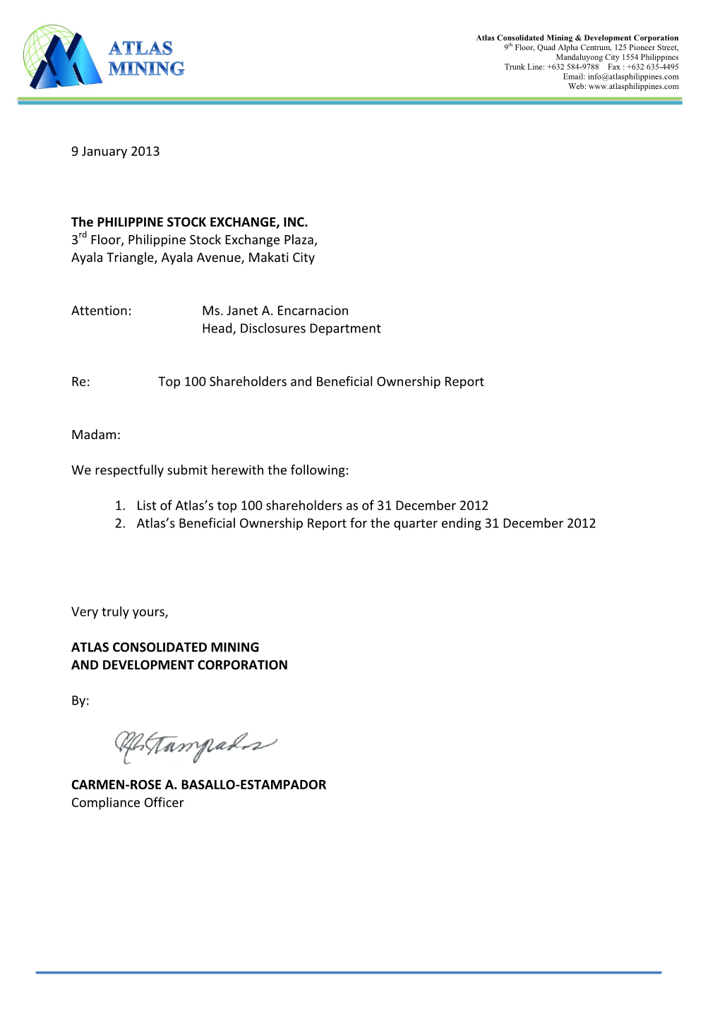 AT Top 100 and Beneficial Ownership Report 31Dec2012.Pdf