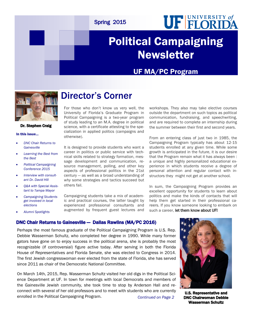 Political Campaigning Newsletter UF MA/PC Program