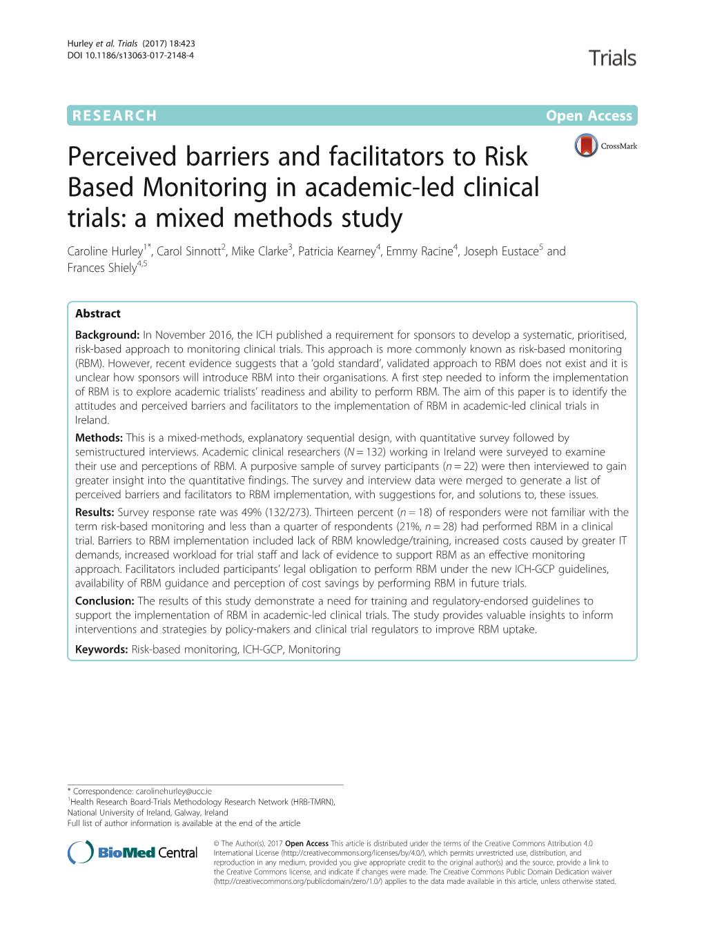 Perceived Barriers and Facilitators to Risk Based Monitoring in Academic
