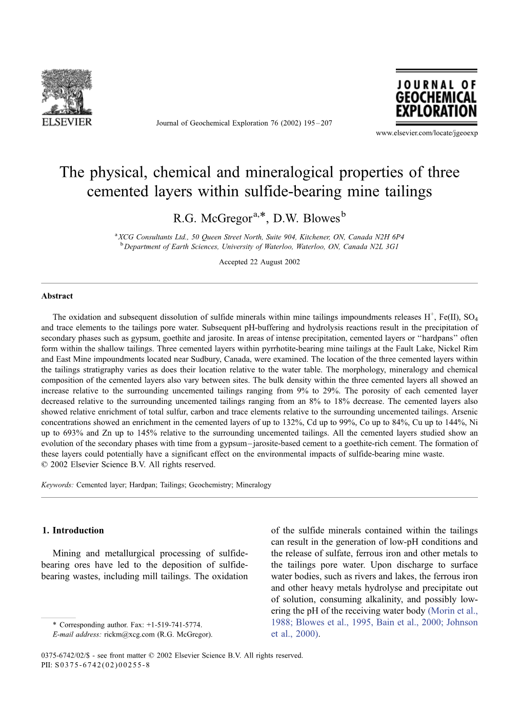 The Physical, Chemical and Mineralogical Properties of Three Cemented Layers Within Sulfide-Bearing Mine Tailings