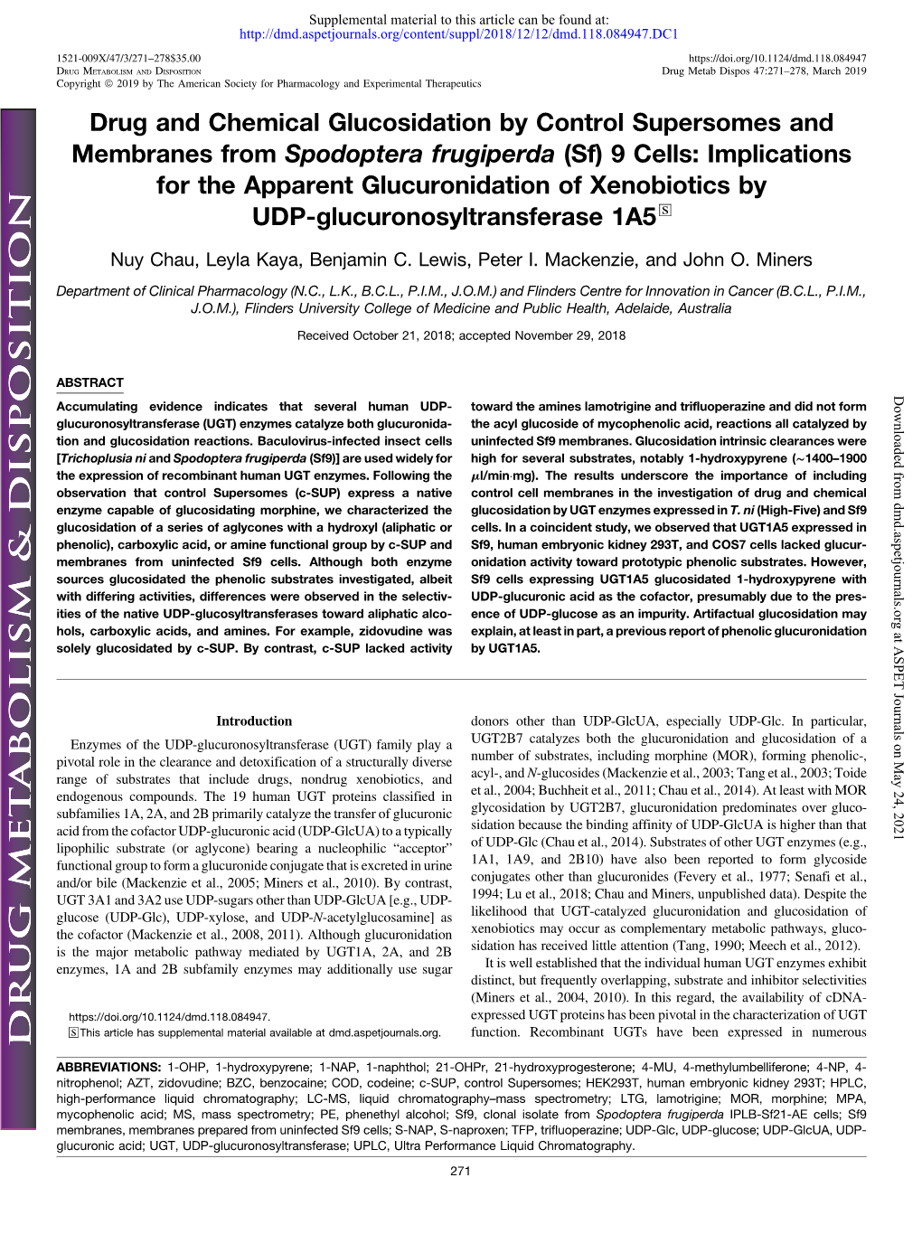 (Sf) 9 Cells: Implications for the Apparent Glucuronidation of Xenobiotics by UDP-Glucuronosyltransferase 1A5 S