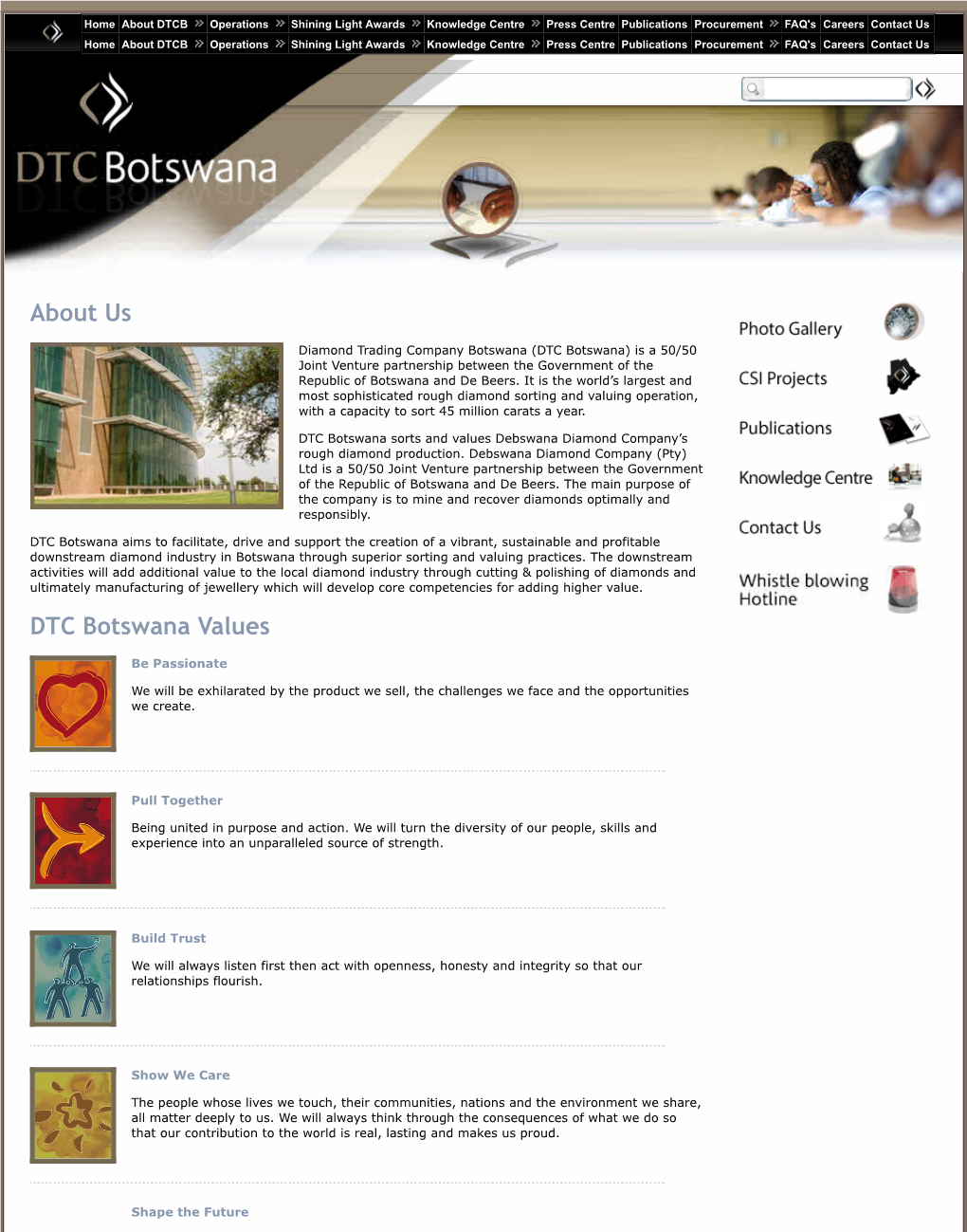 About Us DTC Botswana Values