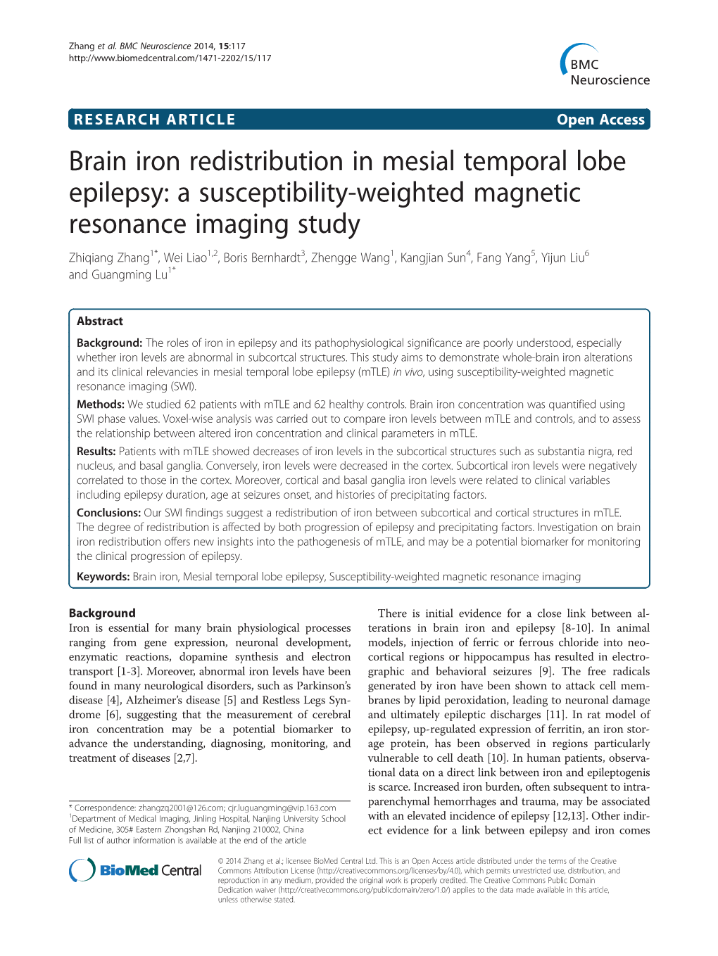 Brain Iron Redistribution in Mesial Temporal Lobe