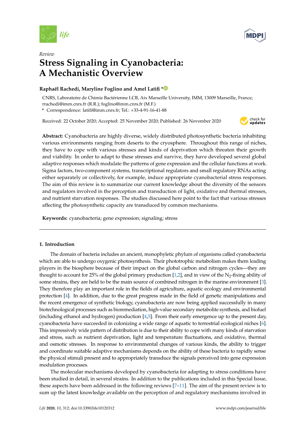 Stress Signaling in Cyanobacteria: a Mechanistic Overview