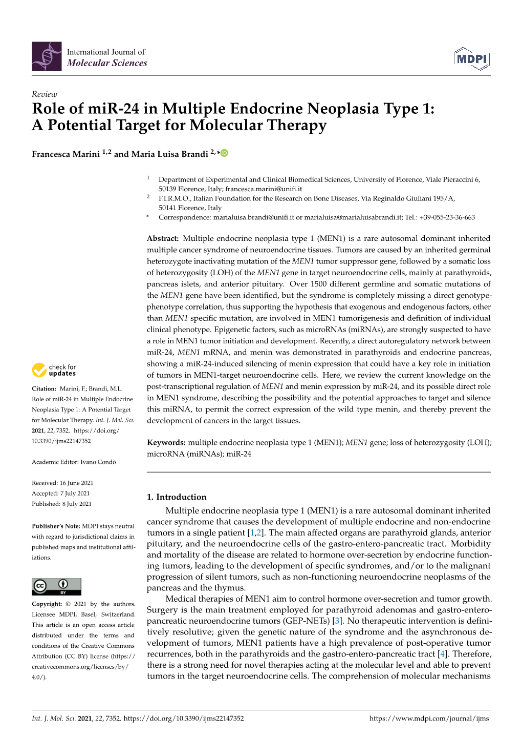 Role of Mir-24 in Multiple Endocrine Neoplasia Type 1: a Potential Target for Molecular Therapy