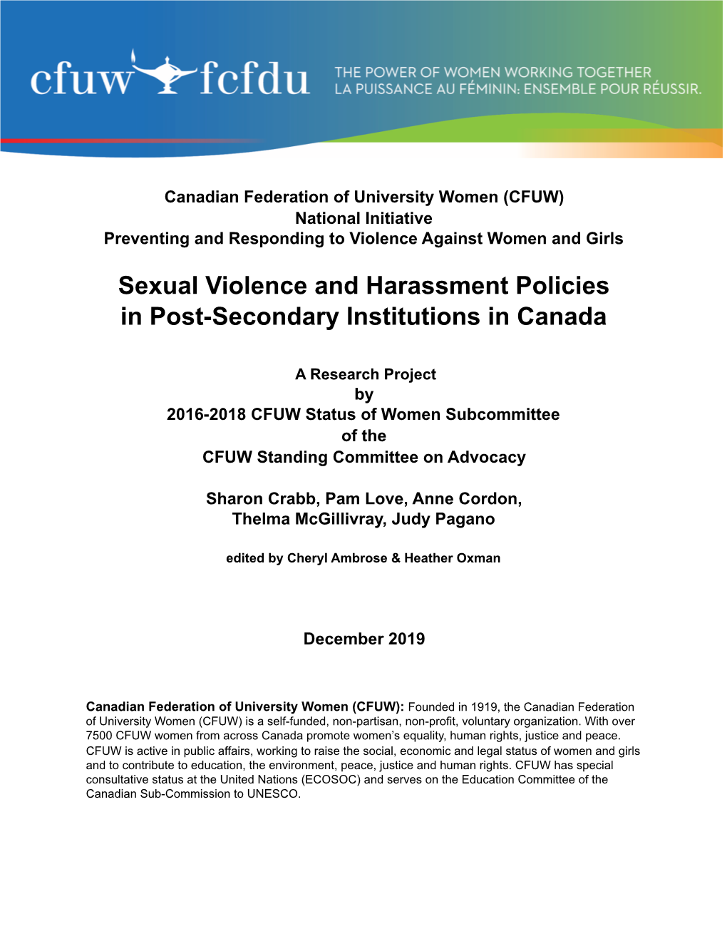 Sexual Violence and Harassment Policies in Post-Secondary Institutions in Canada