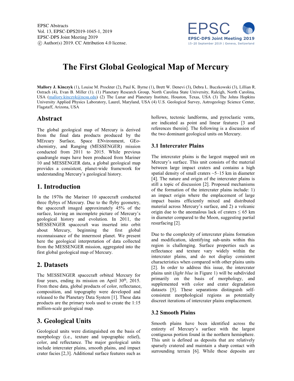 The First Global Geological Map of Mercury