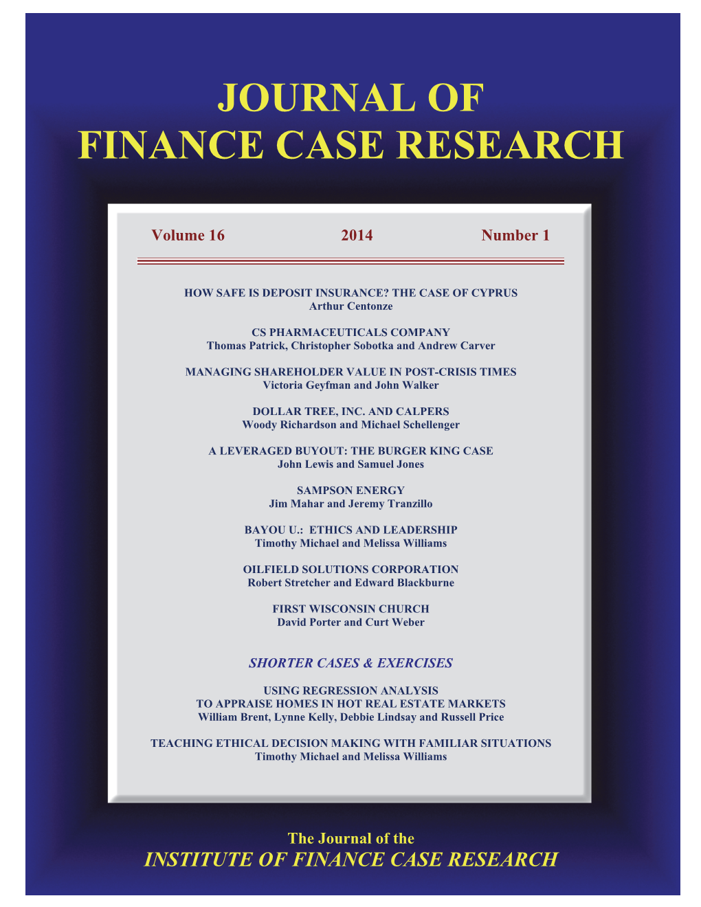 Journal of Finance Case Research