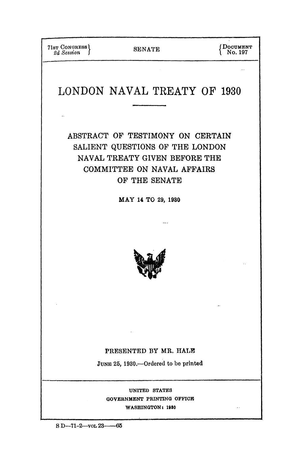 London Naval Treaty of 1930