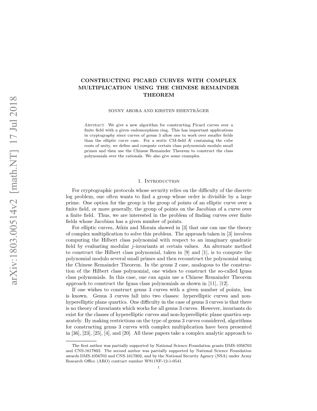 Arxiv:1803.00514V2 [Math.NT] 17 Jul 2018 Nt Ed Hs Eaeitrse Ntepolmo Nigcurves ﬁnding of Points