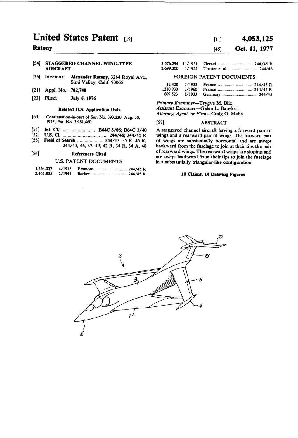 United States Patent (19) 11) 4,053,125 Ratony (45) Oct