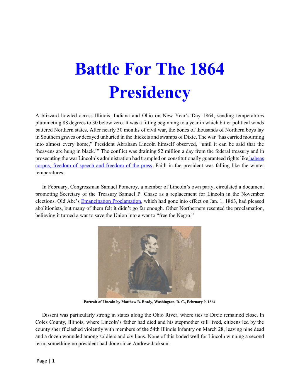 CW Battle for the 1864 Presidency
