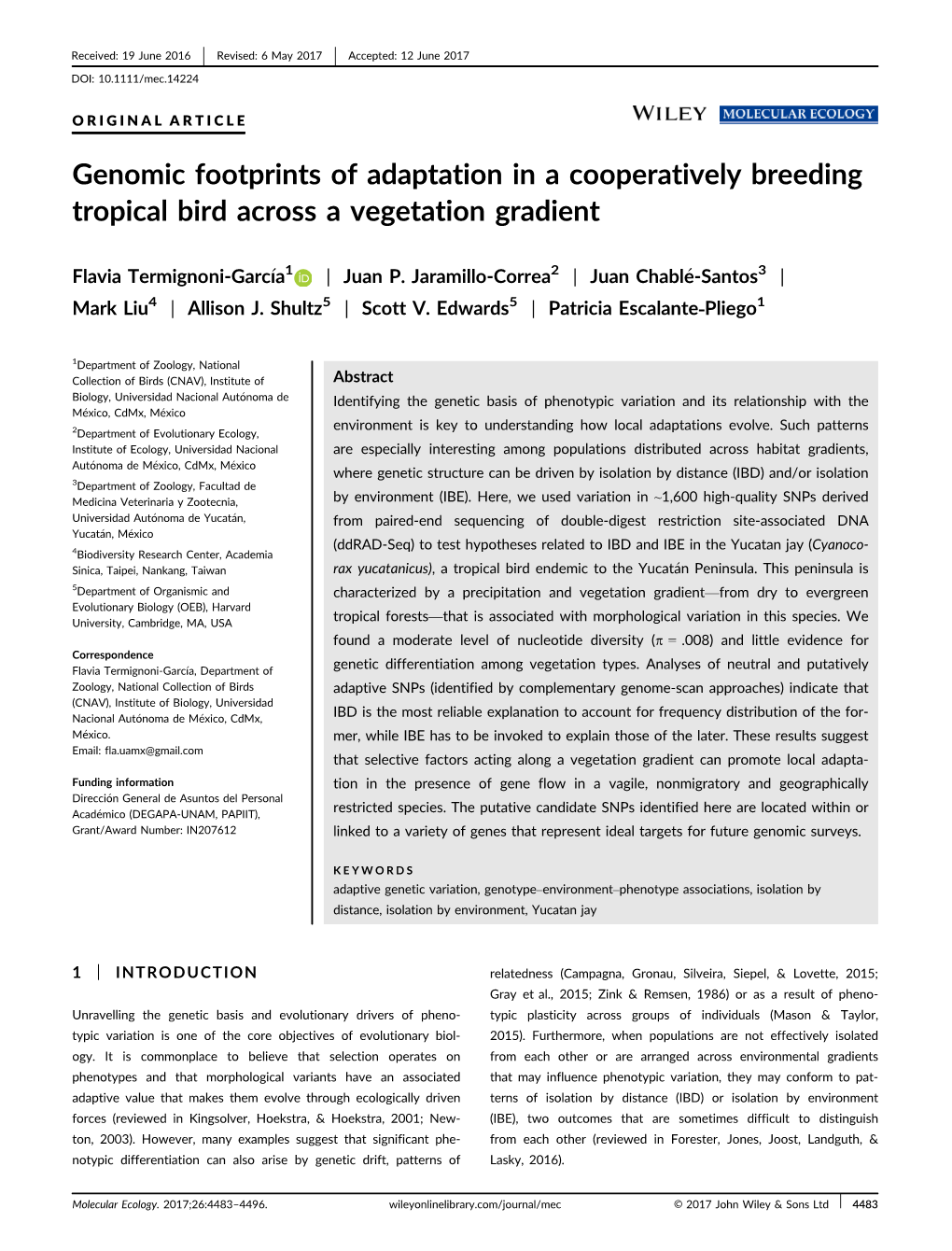 Genomic Footprints of Adaptation in a Cooperatively Breeding Tropical Bird Across a Vegetation Gradient