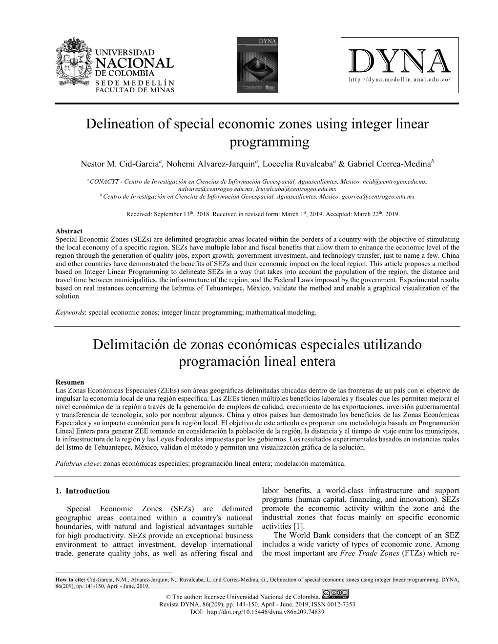 Delineation of Special Economic Zones Using Integer Linear • Programming