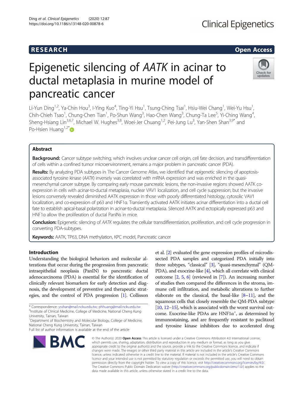 Epigenetic Silencing of AATK in Acinar to Ductal Metaplasia in Murine Model of Pancreatic Cancer