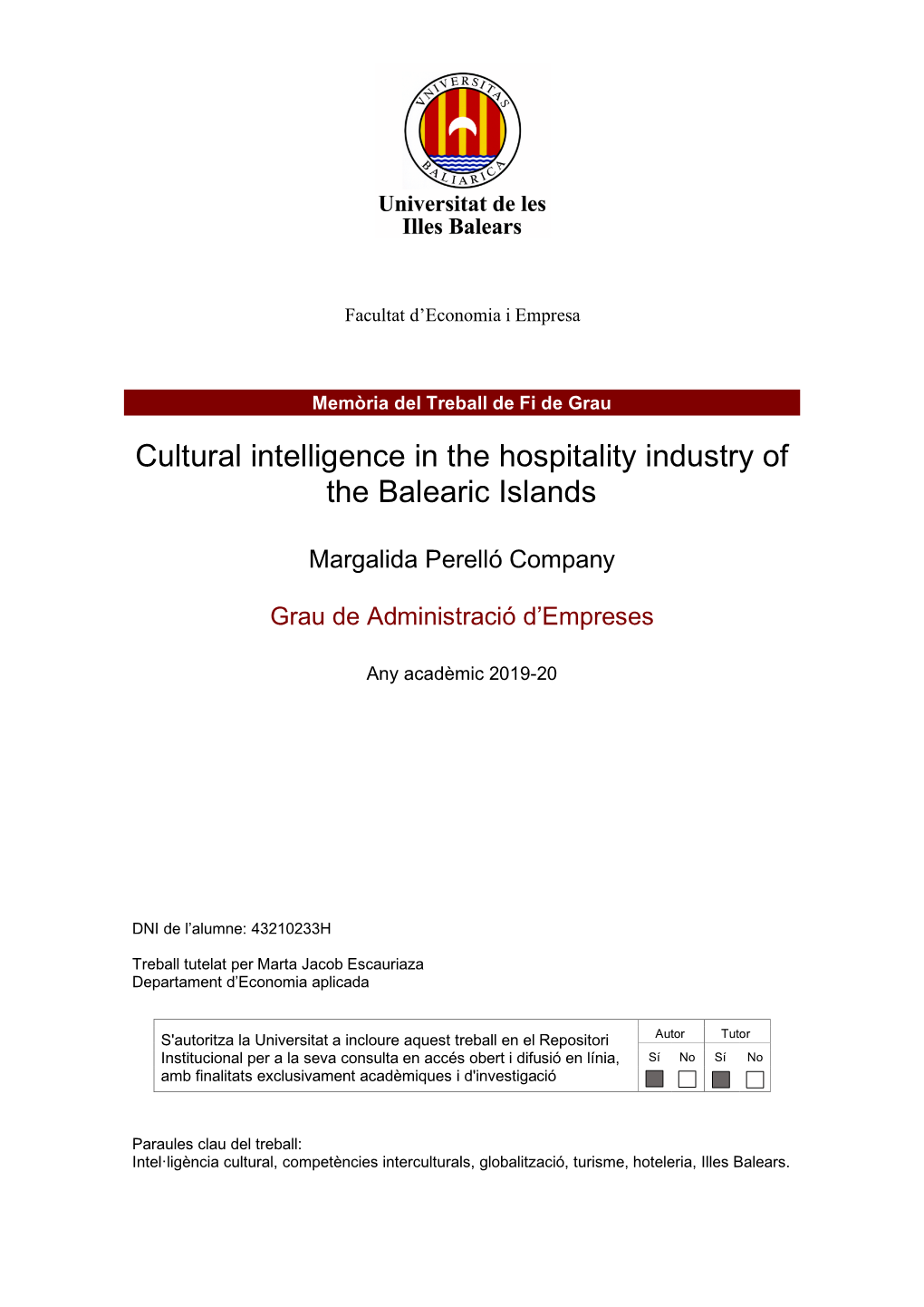 Cultural Intelligence in the Hospitality Industry of the Balearic Islands