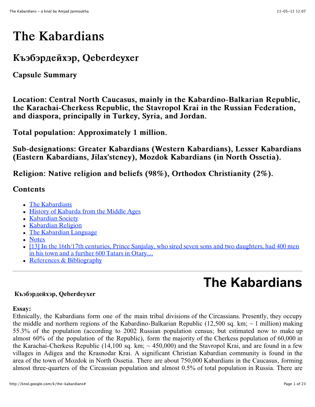 The Kabardians - a Knol by Amjad Jaimoukha 11-05-12 12:07