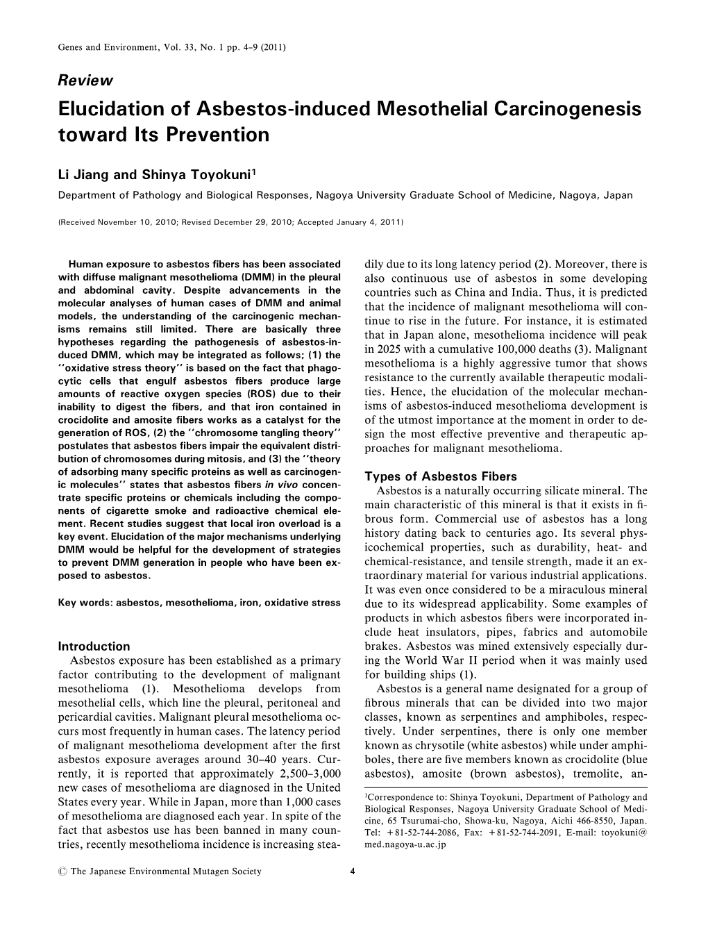 Elucidation of Asbestos-Induced Mesothelial Carcinogenesis Toward Its Prevention