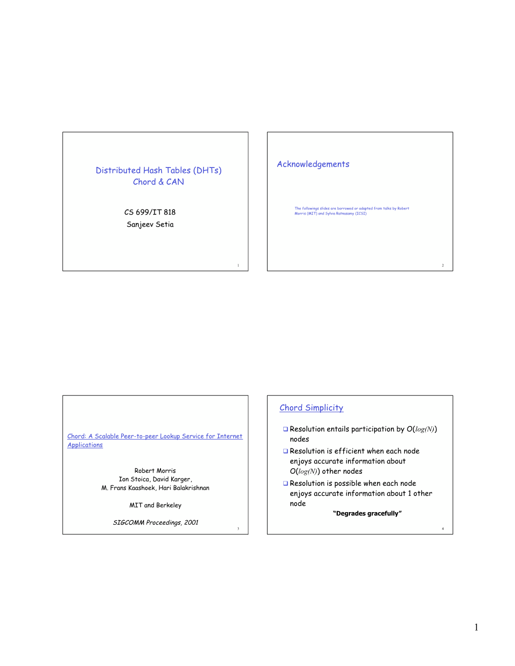 Distributed Hash Tables (Dhts) Chord & CAN