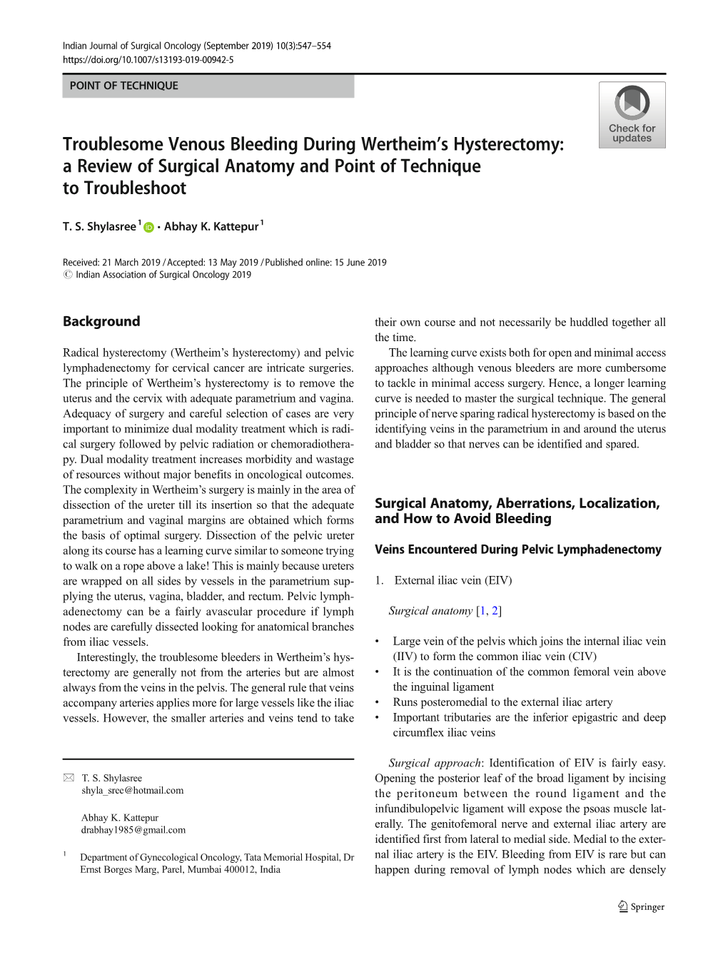 Troublesome Venous Bleeding During Wertheim's Hysterectomy