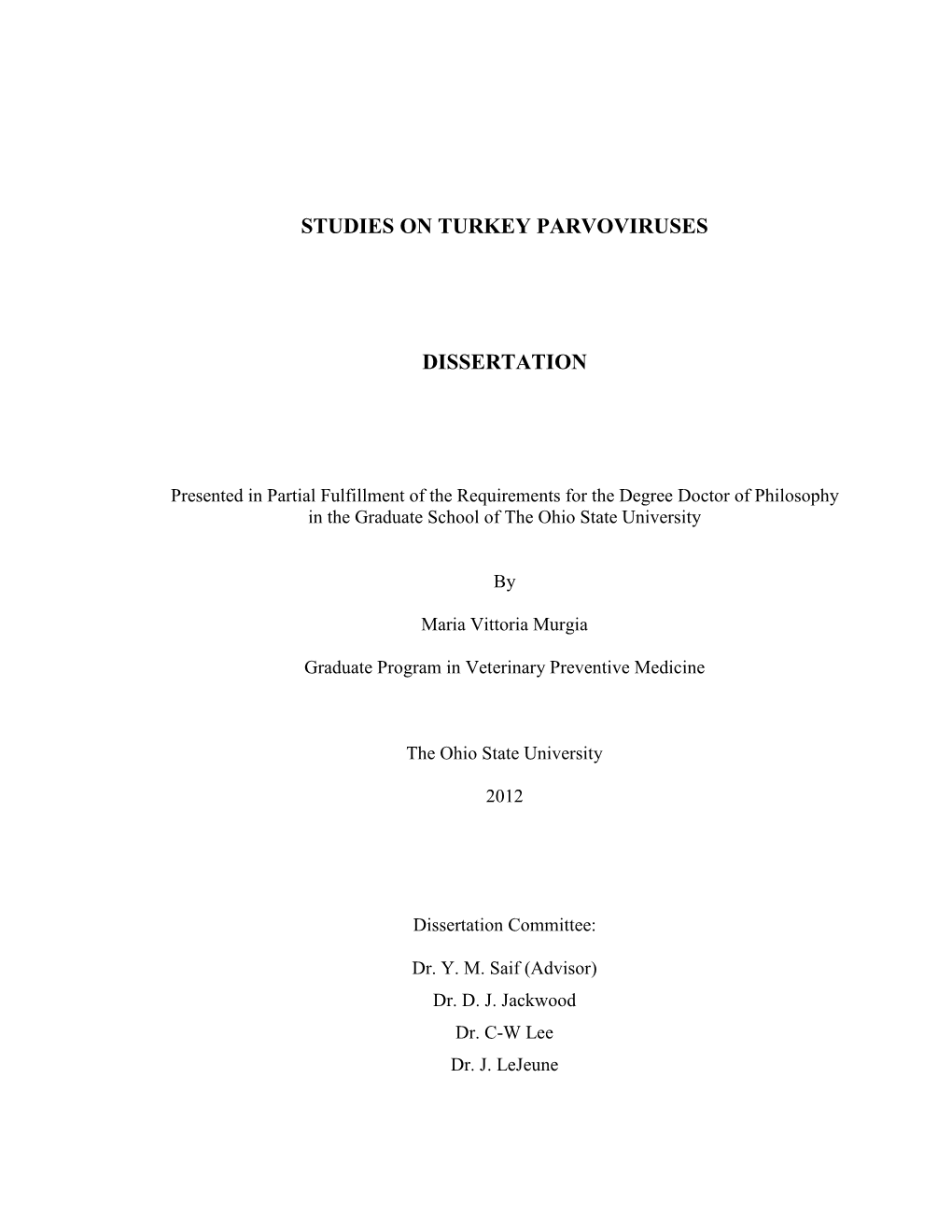 Studies on Turkey Parvoviruses Dissertation