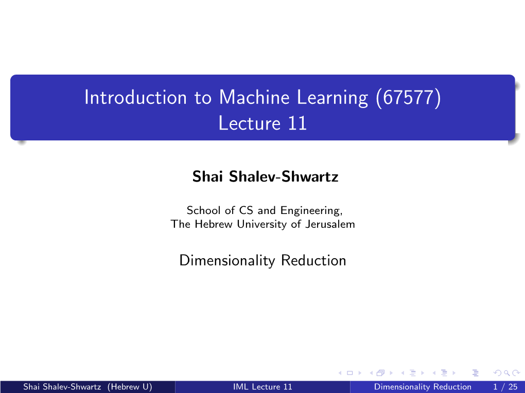 Introduction to Machine Learning (67577) Lecture 11