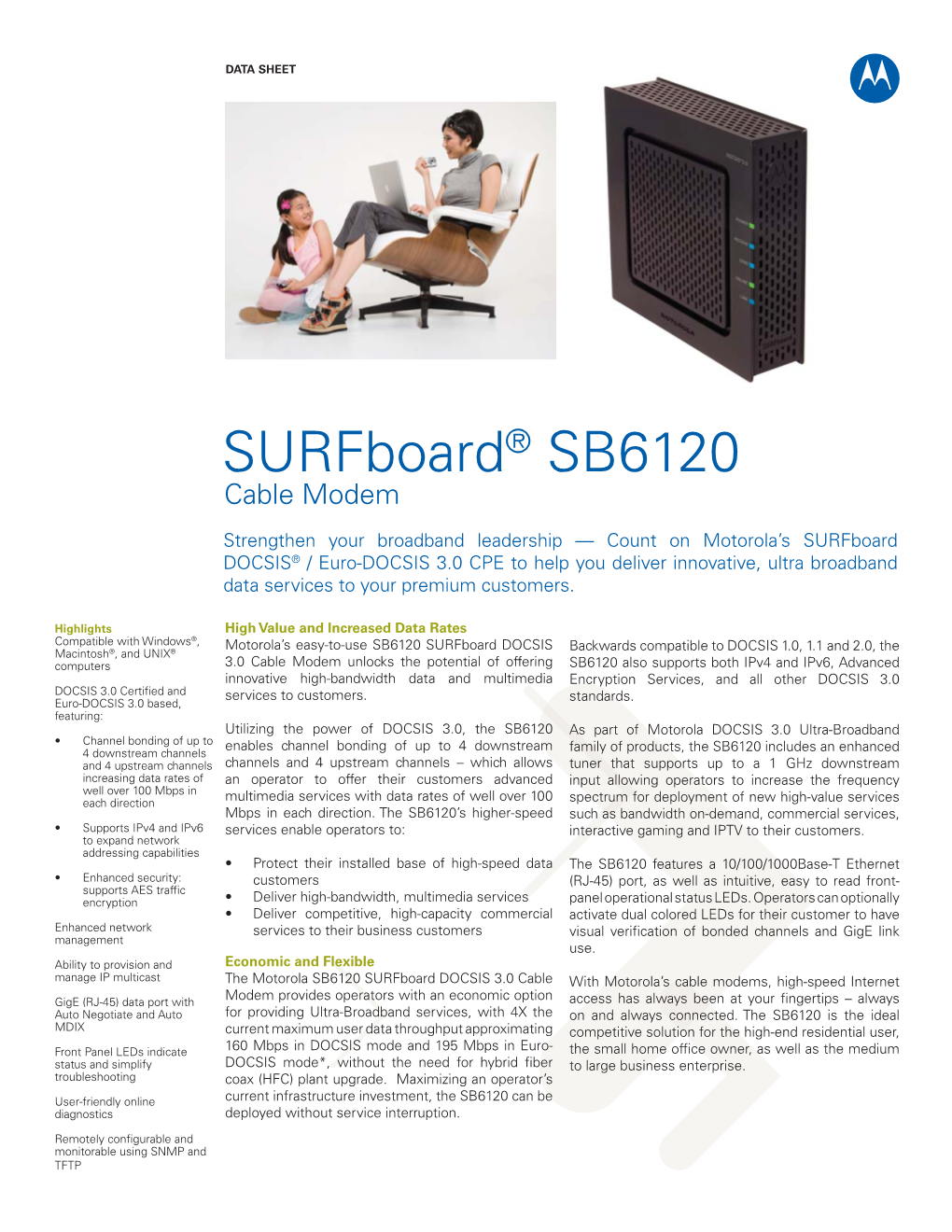 Surfboard SB6120 Cable Modem Data Sheet