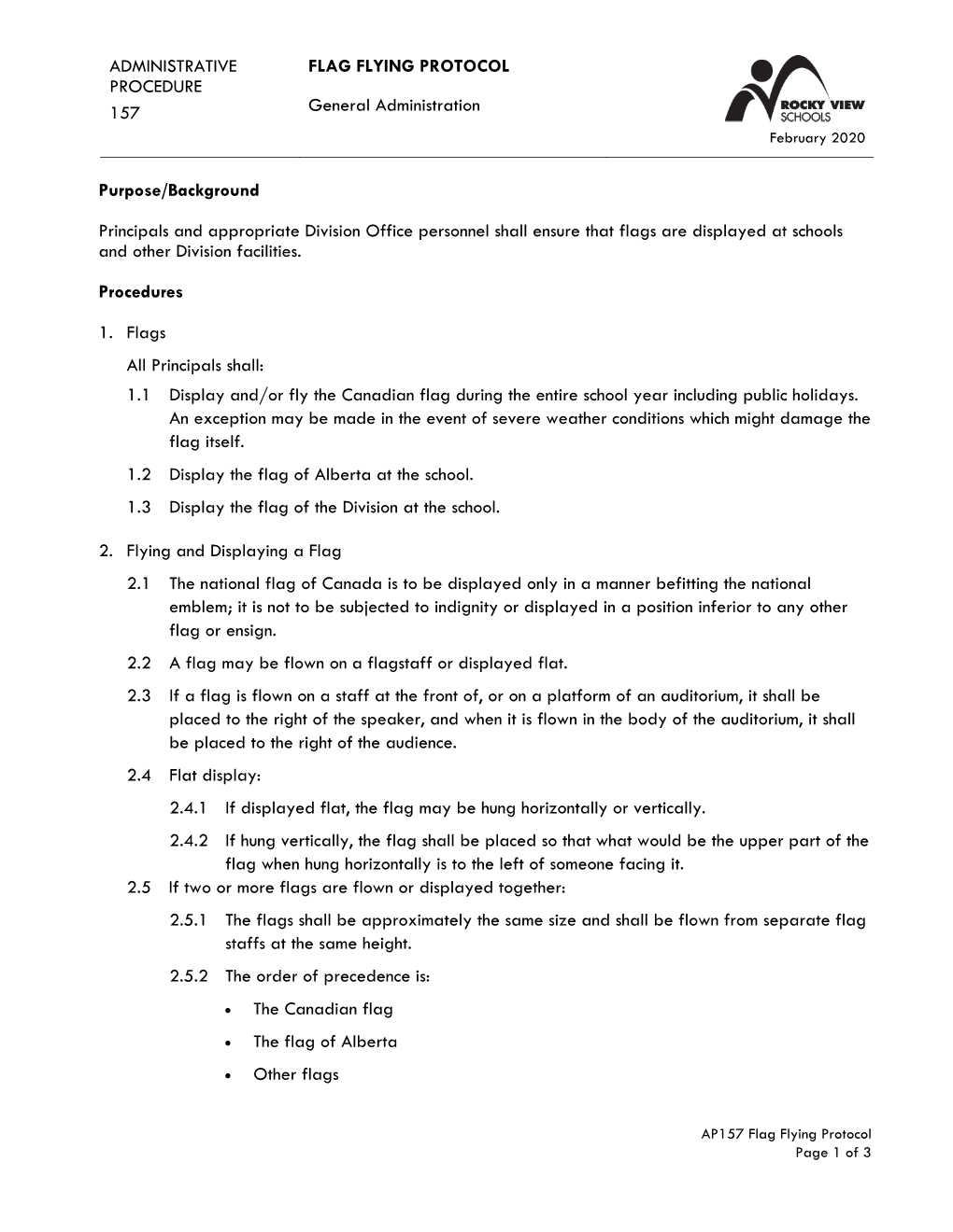 FLAG FLYING PROTOCOL PROCEDURE General Administration 157 February 2020