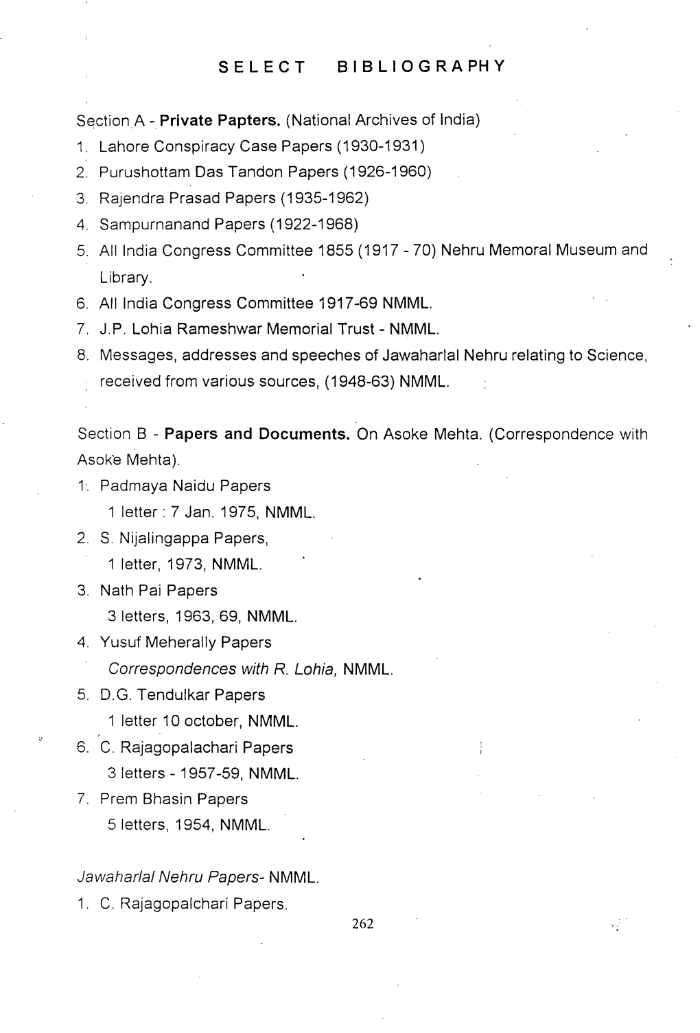 8 I 8 LI 0 GRA PH Y Correspondences with R. Lohia, NMML. Jawaharlal