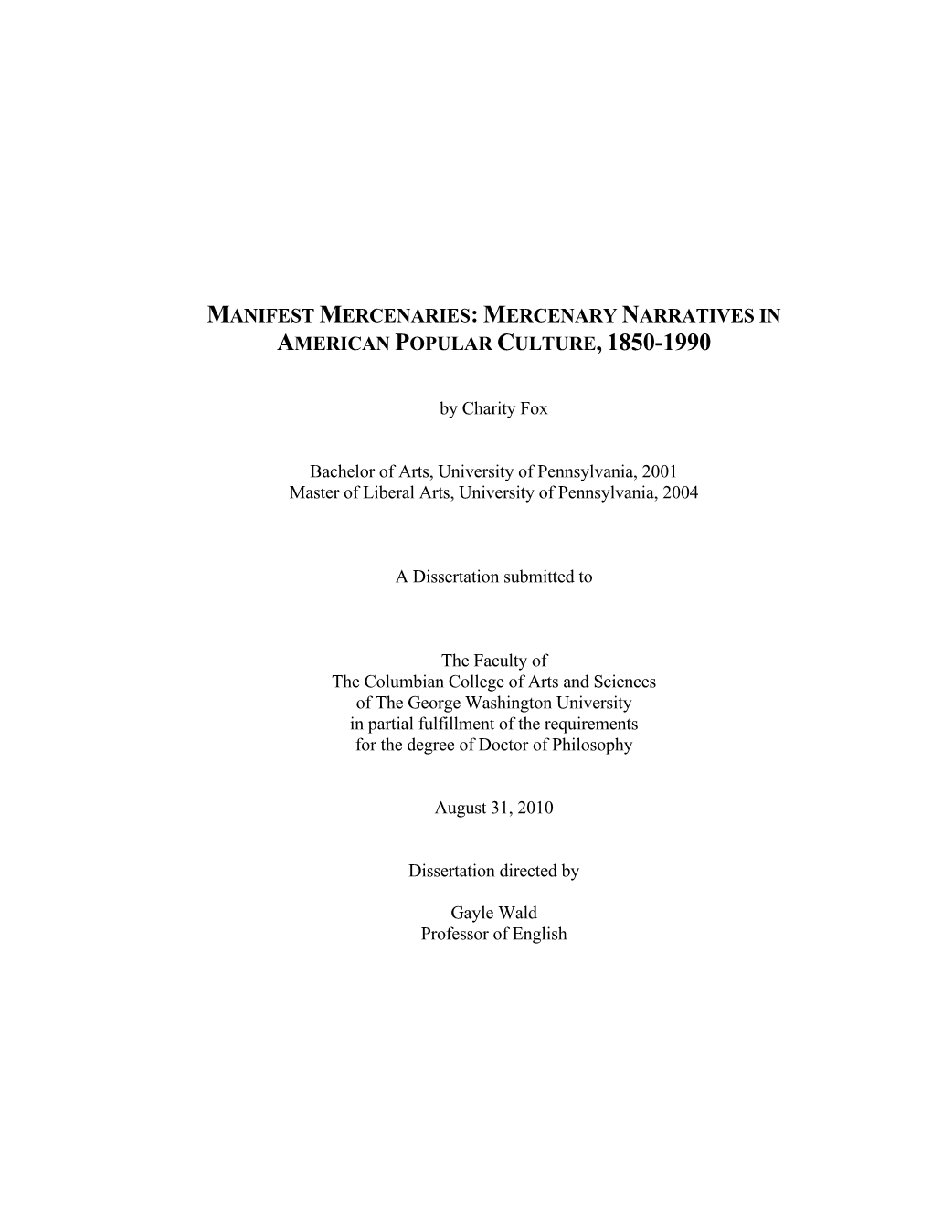 Mercenary Narratives in American Popular Culture, 1850-1990