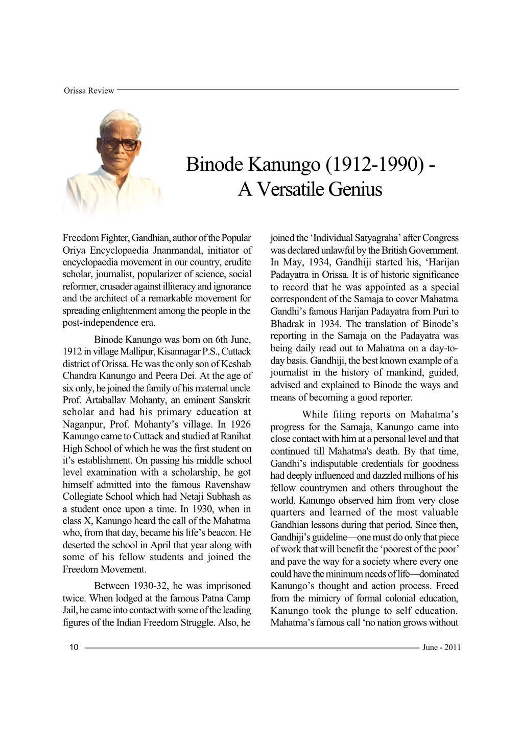 Binode Kanungo (1912-1990) - a Versatile Genius
