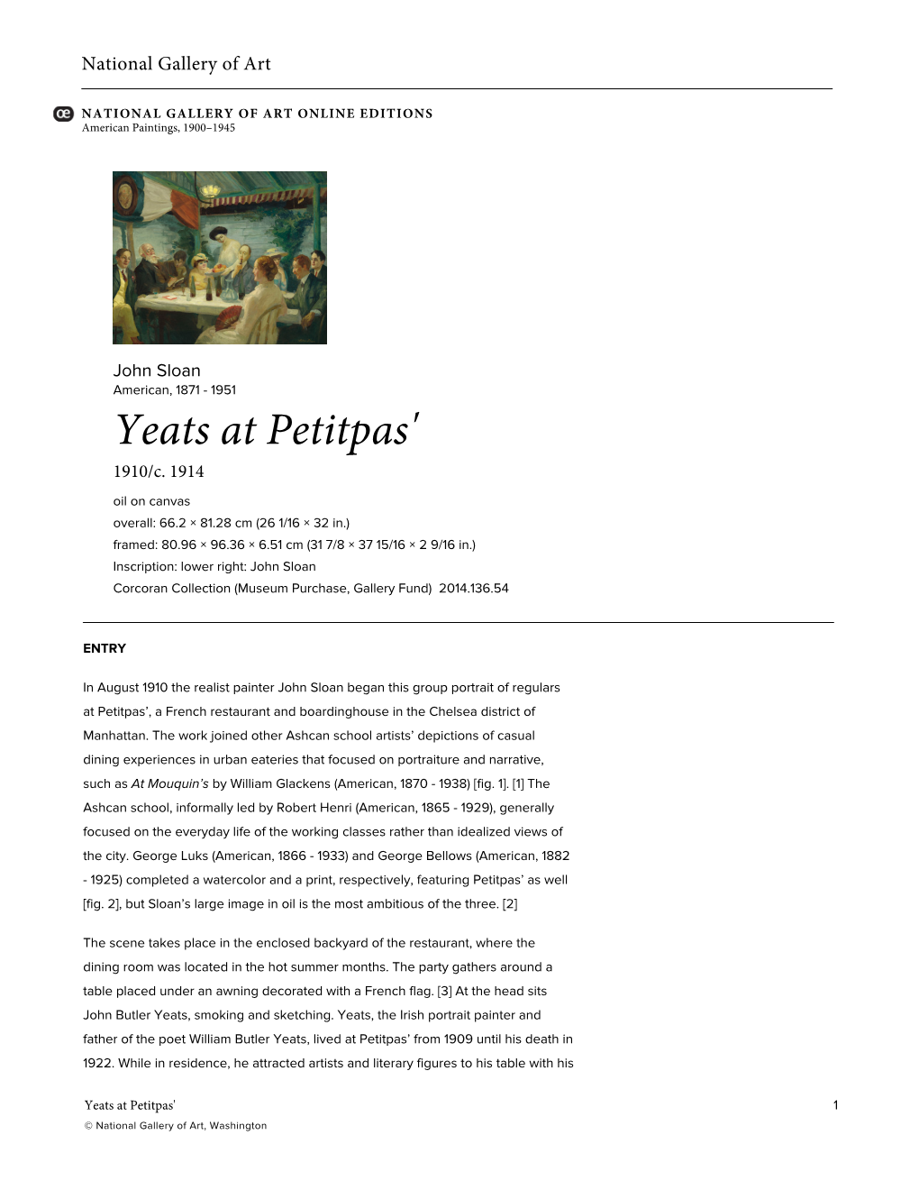 Yeats at Petitpas' 1910/C