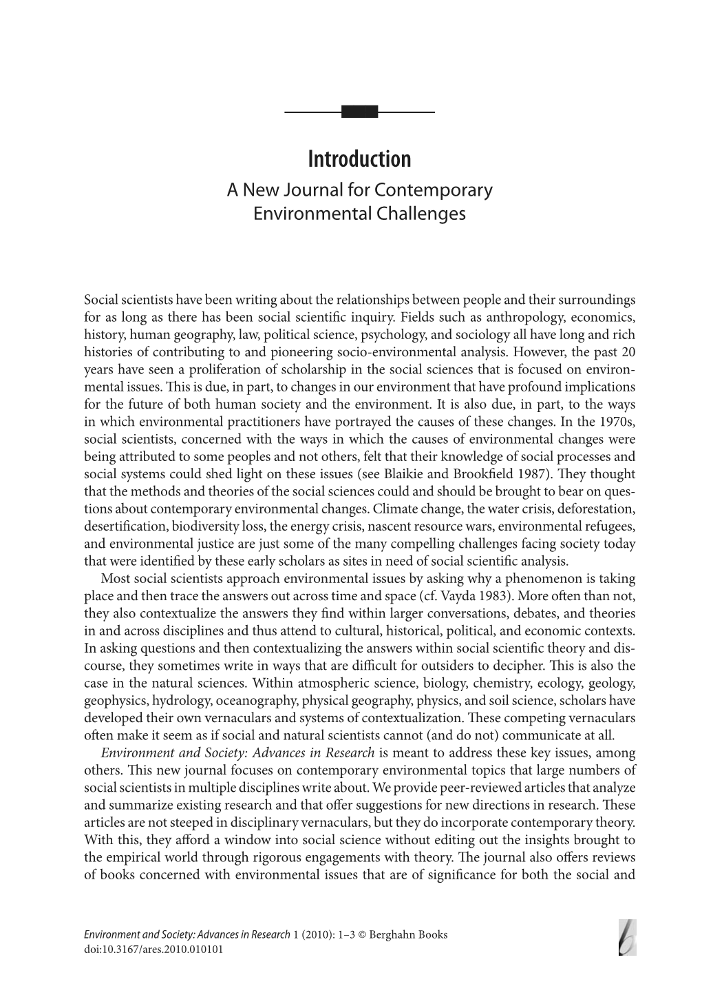 Nnn Introduction a New Journal for Contemporary Environmental Challenges