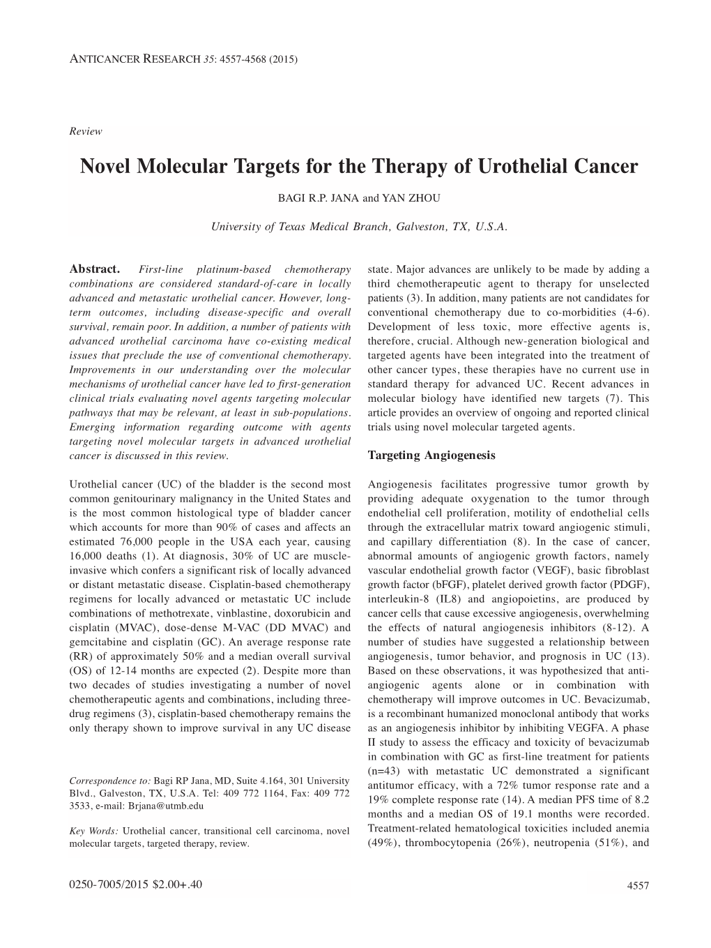 Novel Molecular Targets for the Therapy of Urothelial Cancer