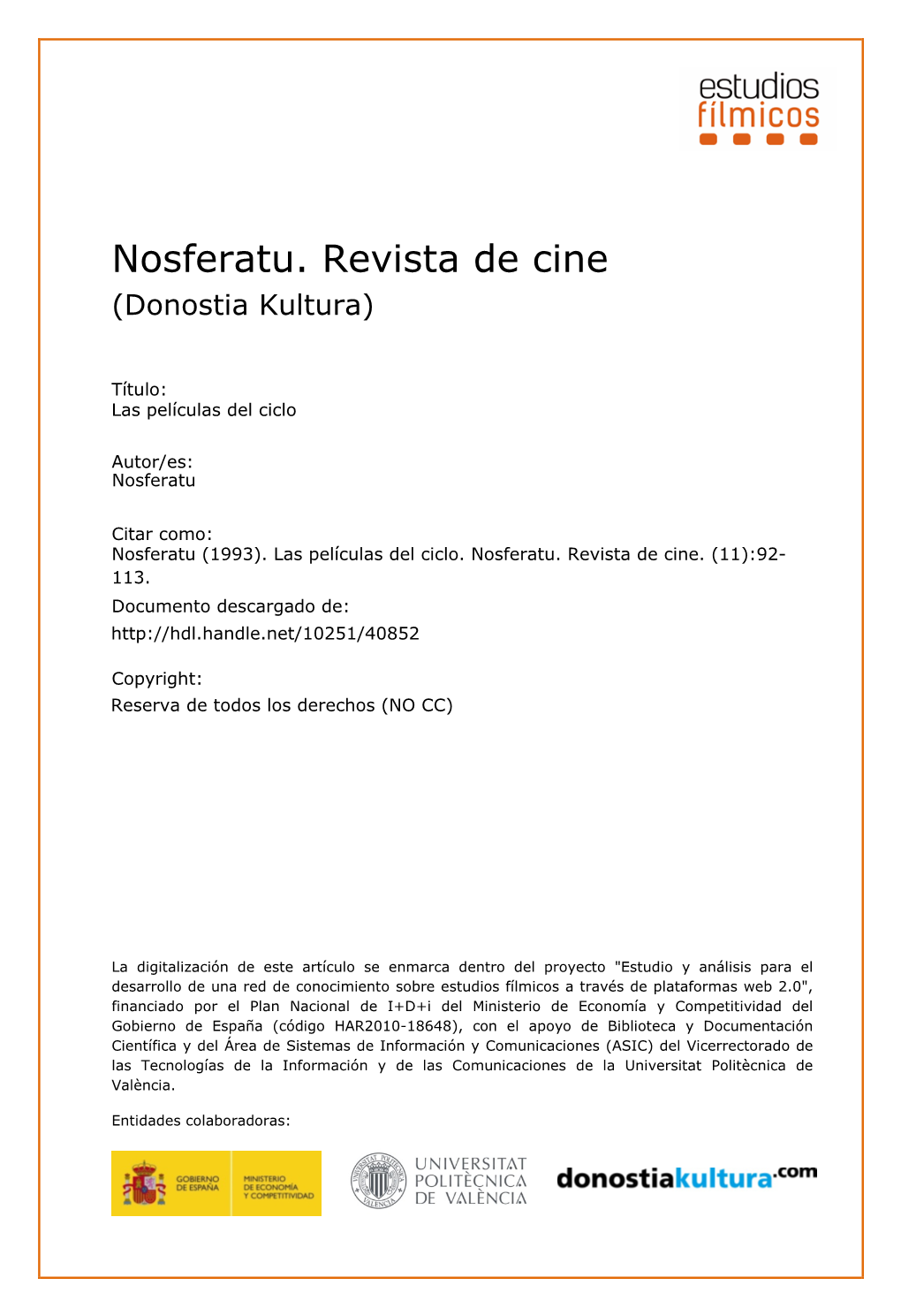 Nosferatu. Revista De Cine (Donostia Kultura)