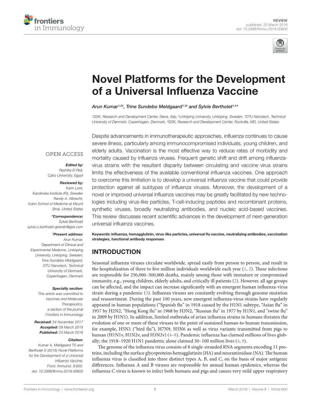 Novel Platforms for the Development of a Universal Influenza Vaccine