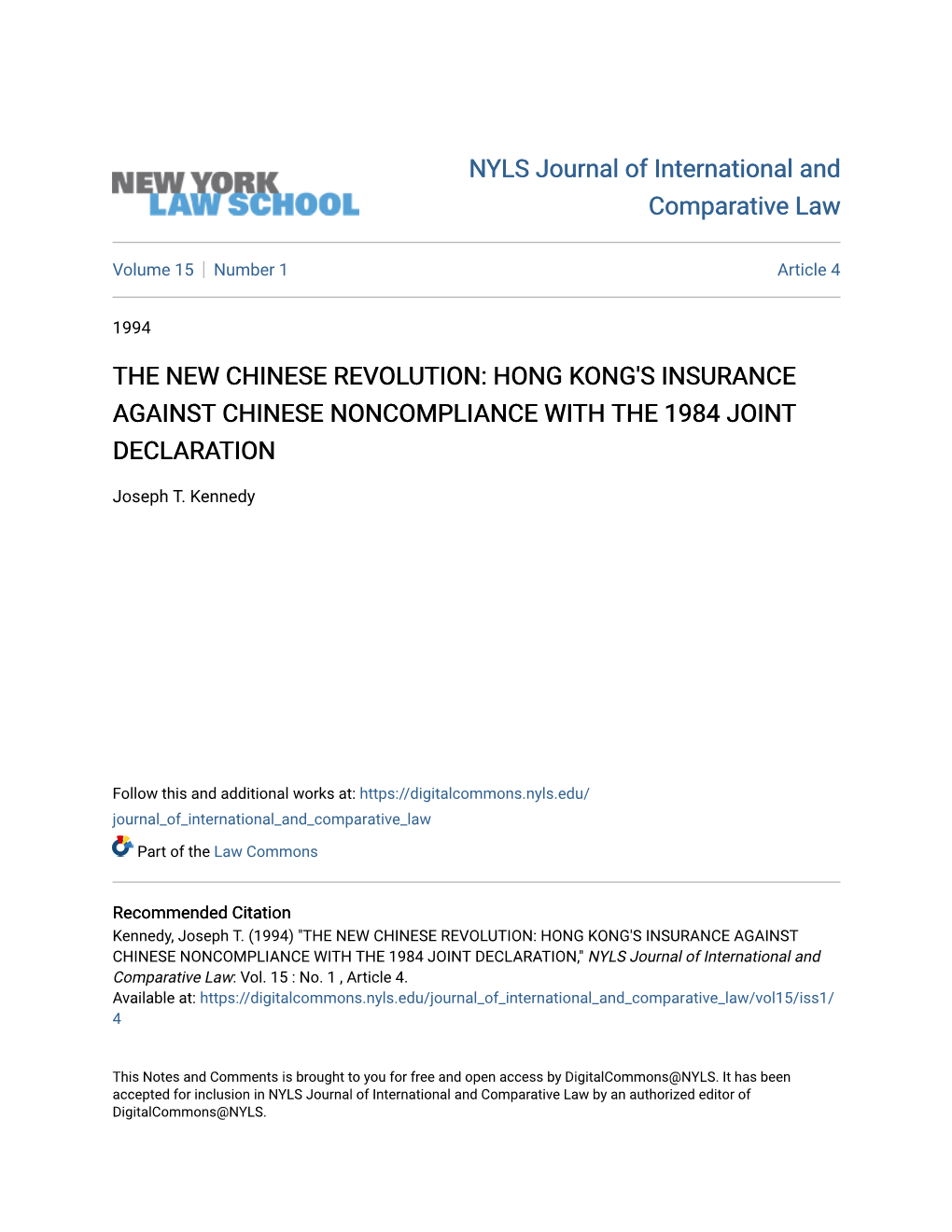 Hong Kong's Insurance Against Chinese Noncompliance with the 1984 Joint Declaration