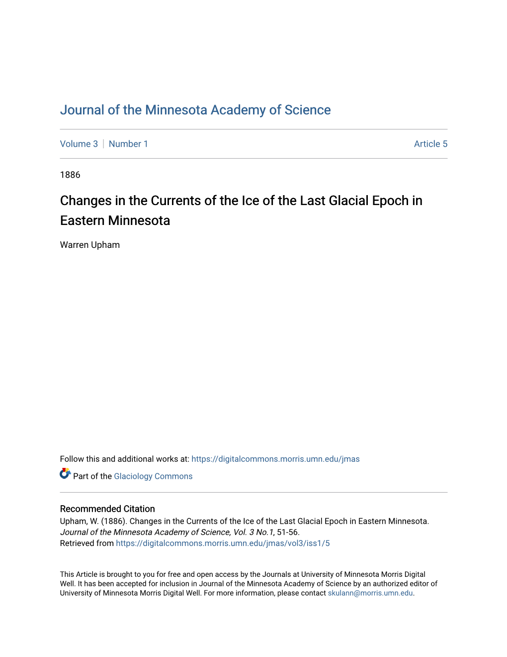Changes in the Currents of the Ice of the Last Glacial Epoch in Eastern Minnesota