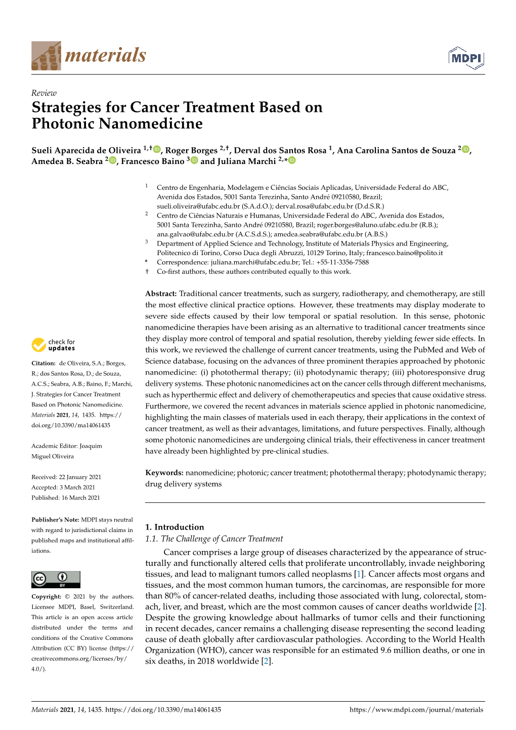 Strategies for Cancer Treatment Based on Photonic Nanomedicine