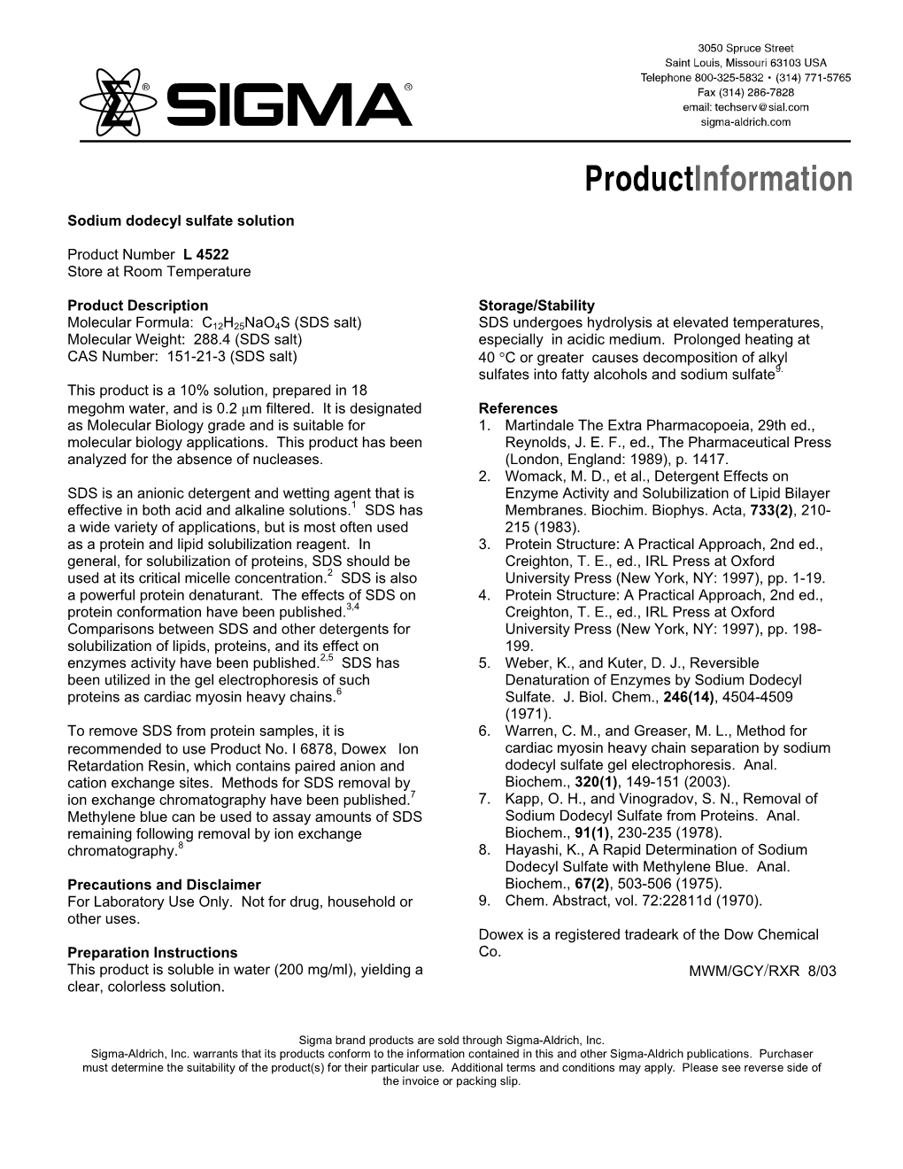 Sodium Dodecyl Sulfate Solution (L4522)