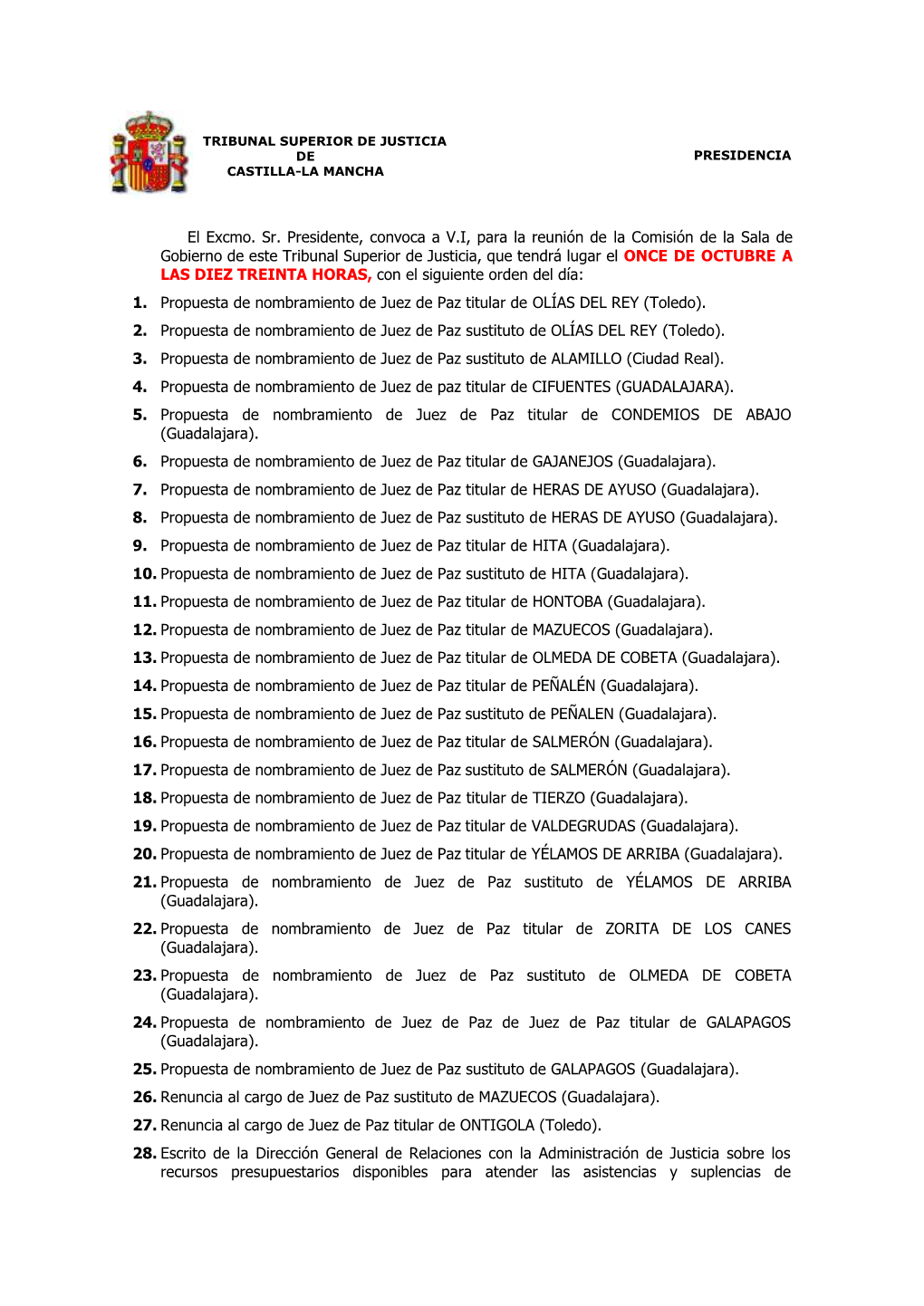 Orden Del Día De La Comisión De La Sala De Gobierno