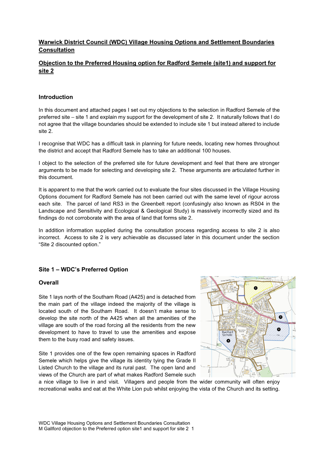 Warwick District Council (WDC) Village Housing Options and Settlement Boundaries Consultation Objection to the Preferred Housing