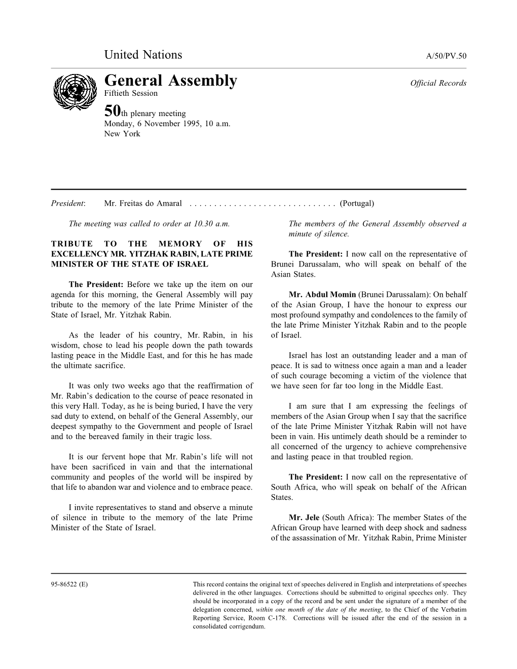 General Assembly Official Records Fiftieth Session