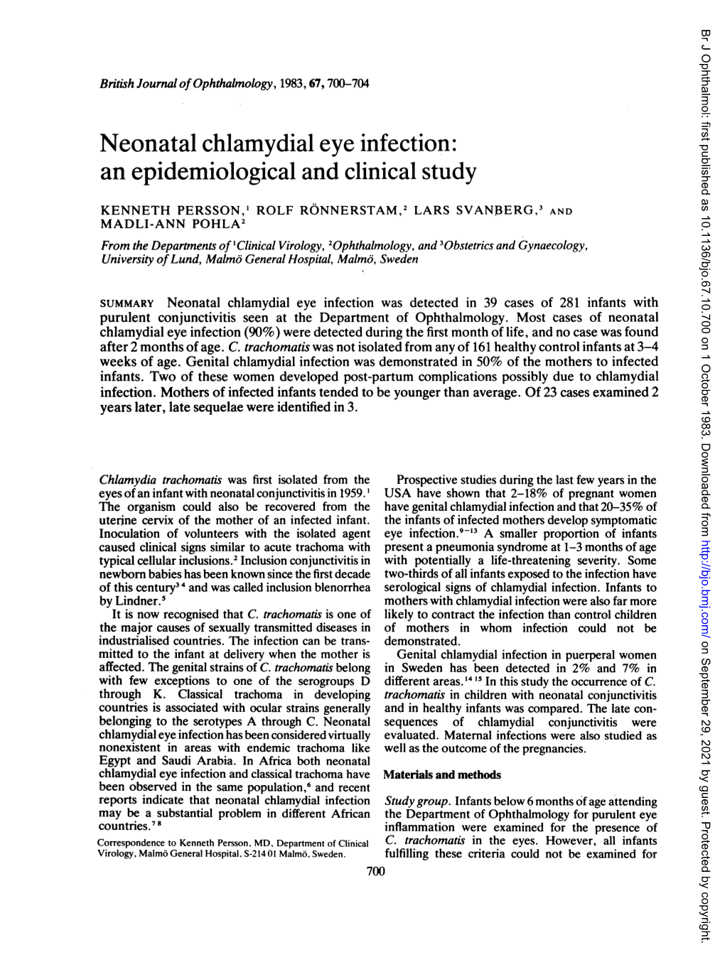 Neonatal Chlamydial Eye Infection: an Epidemiological and Clinical Study