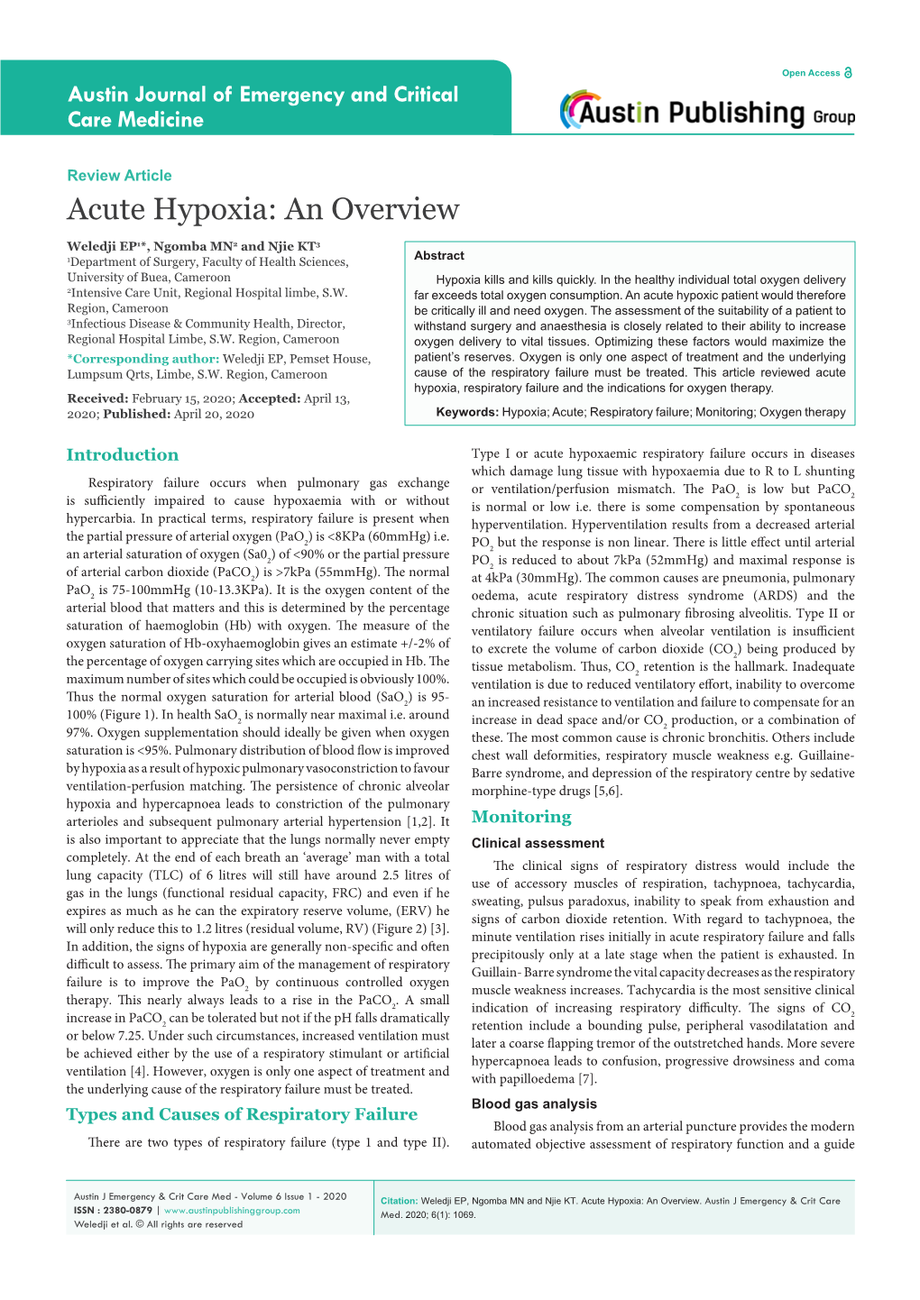 Acute Hypoxia: an Overview